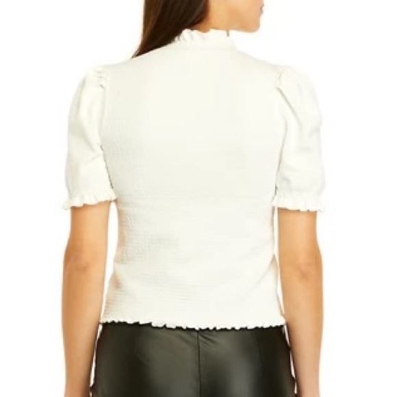 Philosophy Ivory White Pleated Short Sleeve Top Ruffle Knit Sweater - Picture 7 of 12